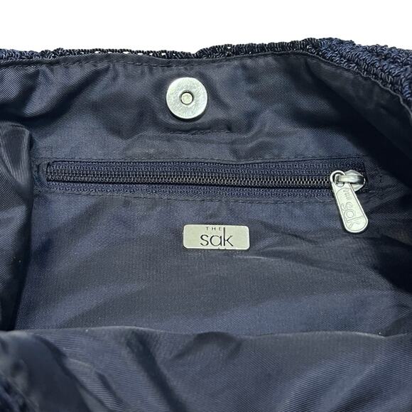 Purse The Sak Crochet Hobo Shoulder Bag Dark Blue Slouchy Inner Zip Pocket Lined - Picture 2 of 14